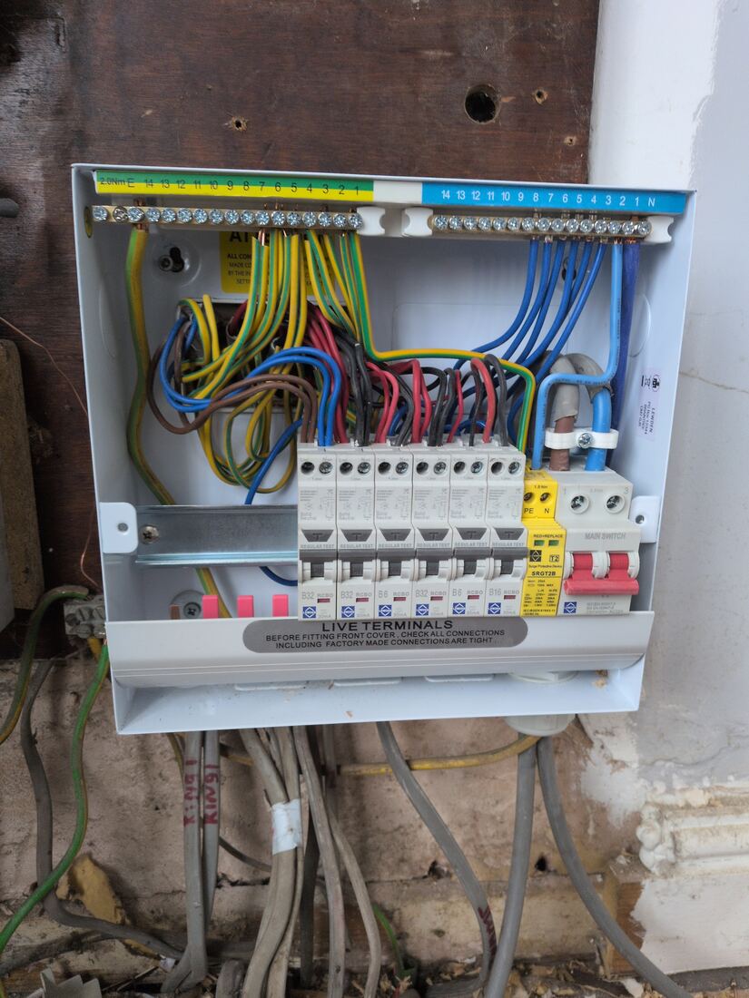 Consumer unit being rewired during installation