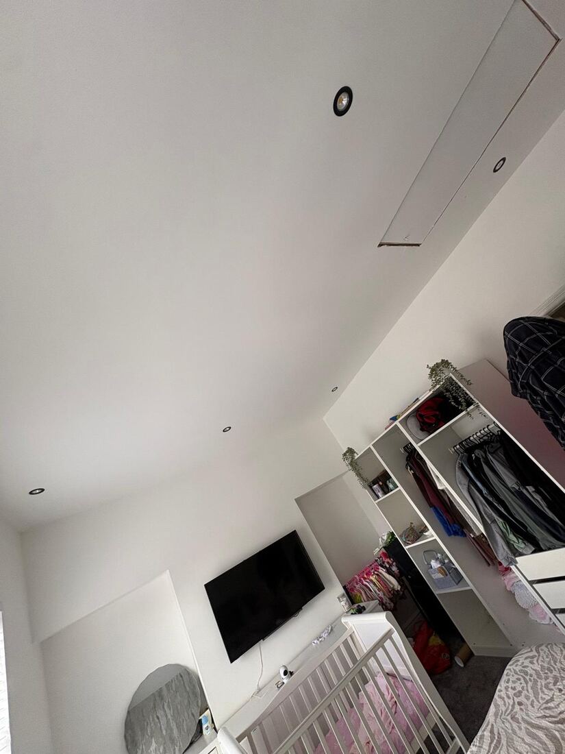 Ceiling downlights and finished storage area